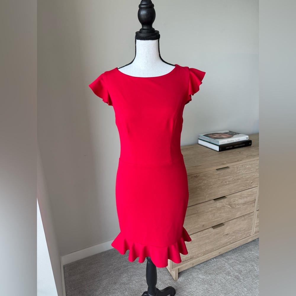 Elegant Red Ruffle Sleeve Dress - Never Worn!